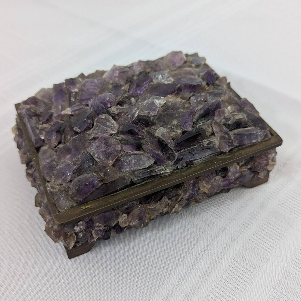 Antique purple amethyst & brass cedar-lined keepsake box